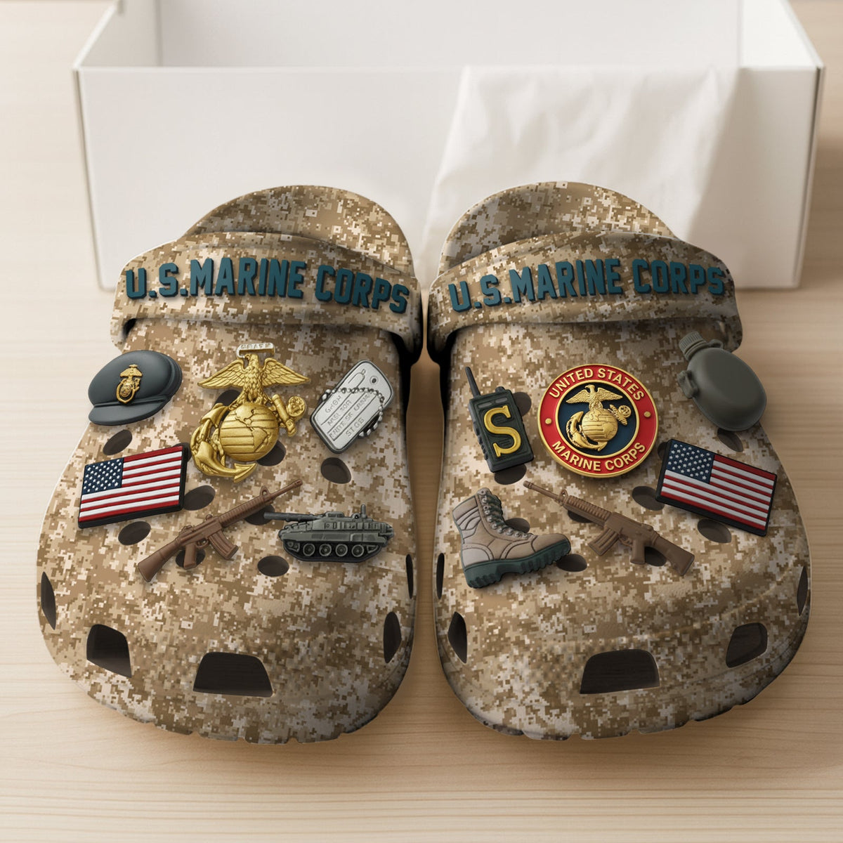 US Marine Corps Military Style Clogs with Badge/Insignia Charms