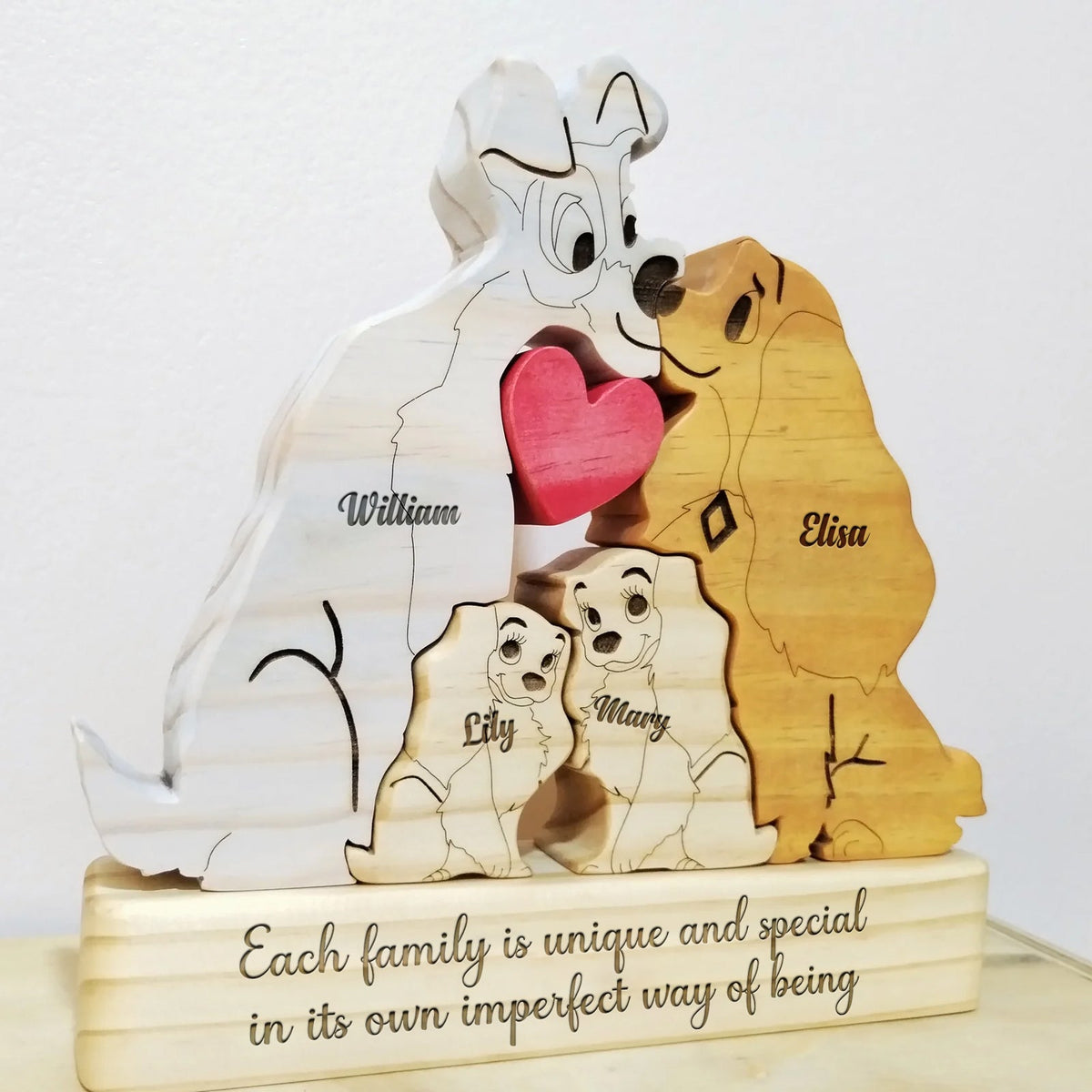 Famille - Version dessin animé d'une famille de chiens - Puzzle en bois personnalisé