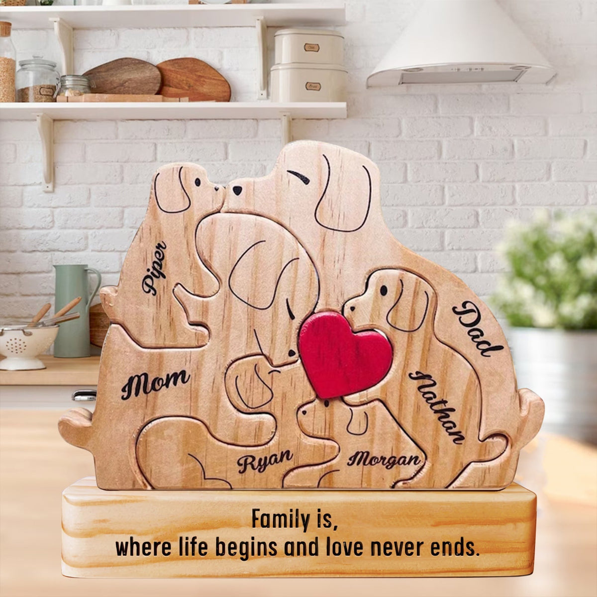 Famille - Famille de chiens mignons - Puzzle en bois personnalisé