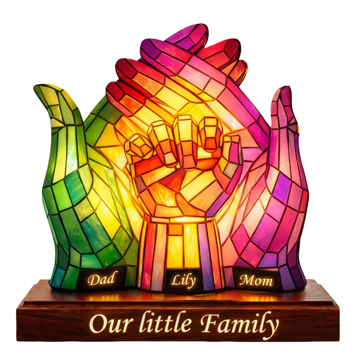 Our Little Family Acrylic Plaque – Personalized Rainbow Handshape Gift for Mom & Dad