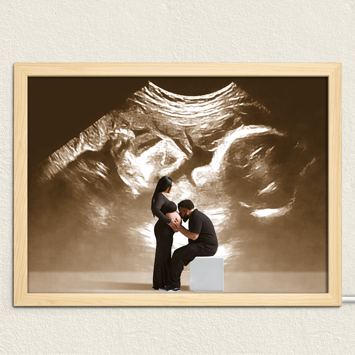 Personalized Wooden Light Up Photo Frame – Hidden Ultrasound Reveal Gift, LED Frame