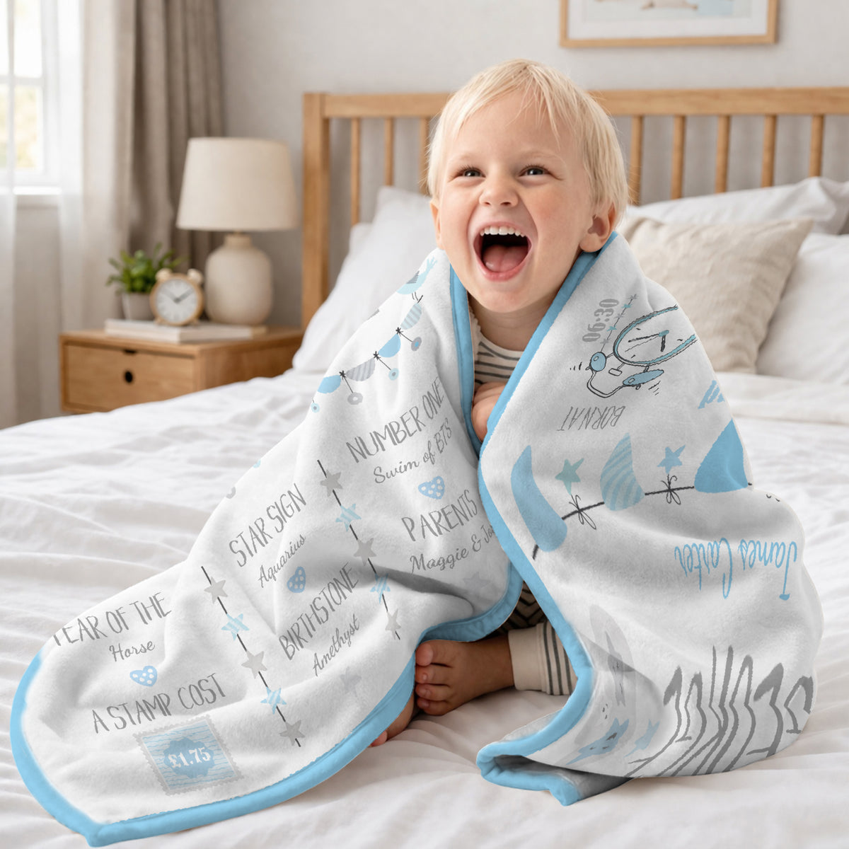 Personalized Birth Stats Fleece Blanket – Custom Baby Name & Newborn Details Gift