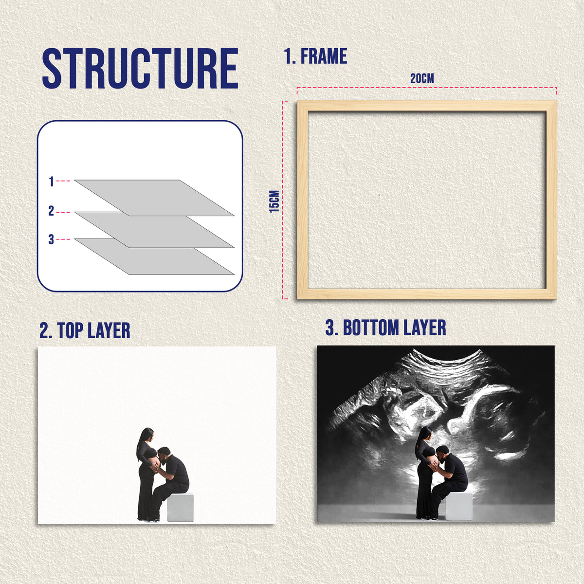 Personalized Wooden Light Up Photo Frame – Hidden Ultrasound Reveal Gift, LED Frame