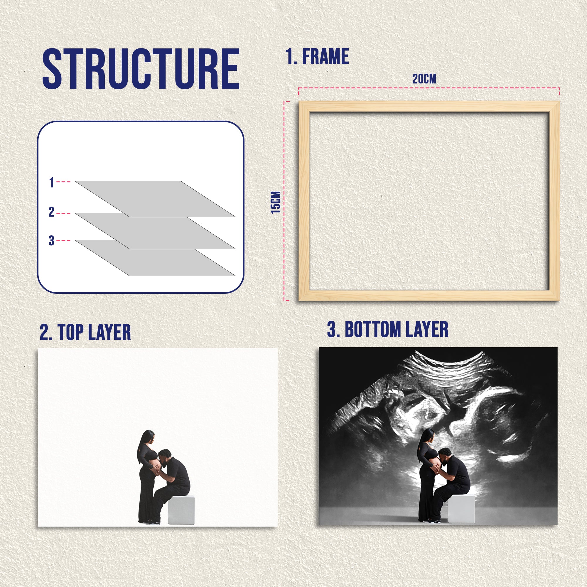 Personalized Wooden Light Up Photo Frame – Hidden Ultrasound Reveal Gift