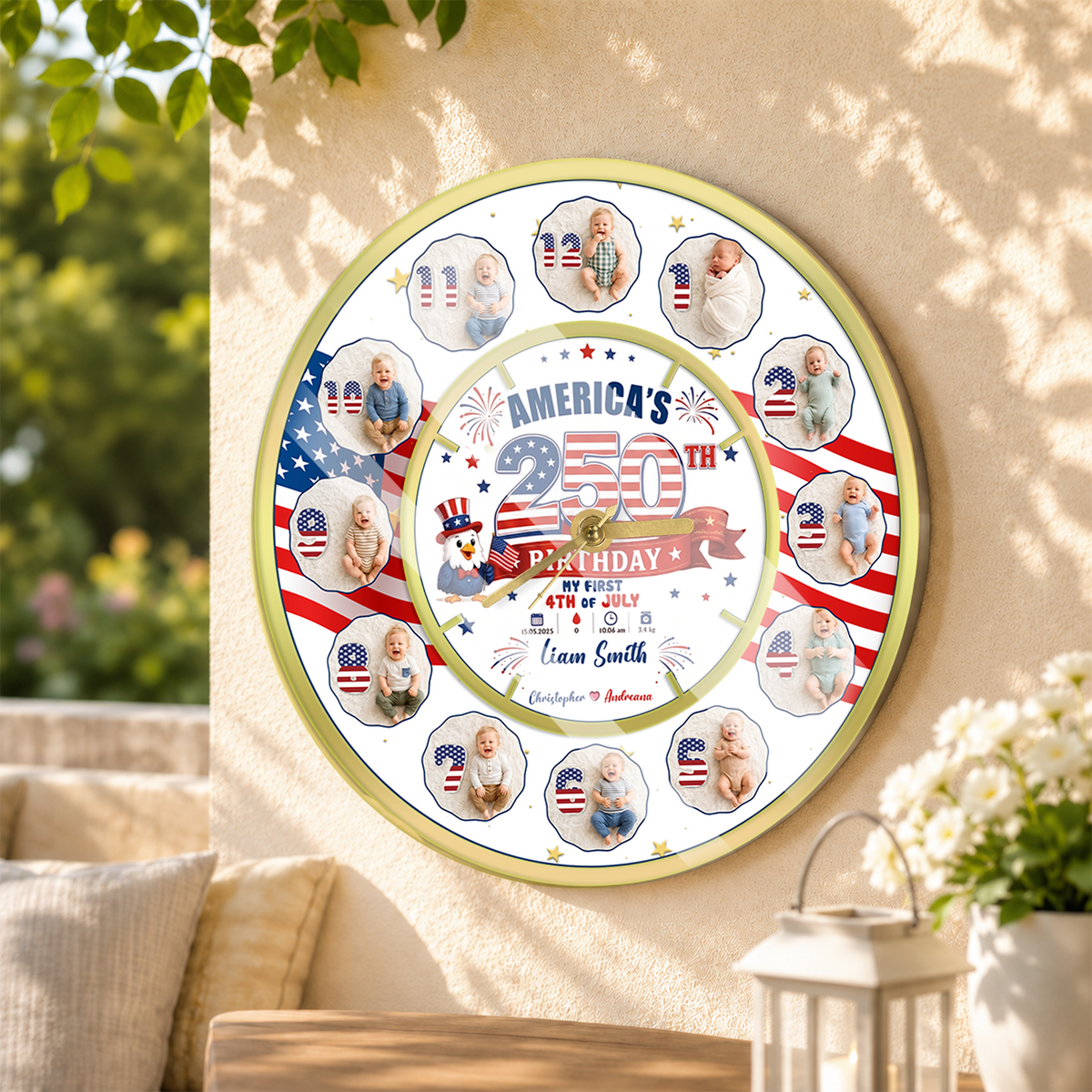 My First 4th of July Baby Clock, Personalized First Year Milestone Keepsake, Patriotic Baby Gift, Nursery Decor