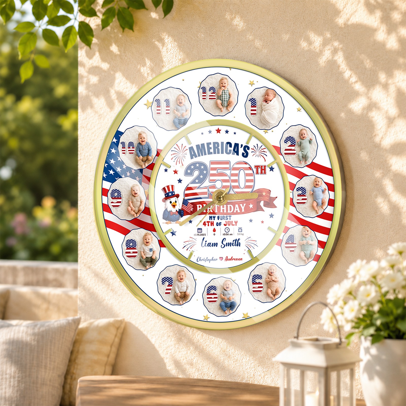 My First 4th of July Baby Clock, Personalized First Year Milestone Keepsake, Patriotic Baby Gift, Nursery Decor