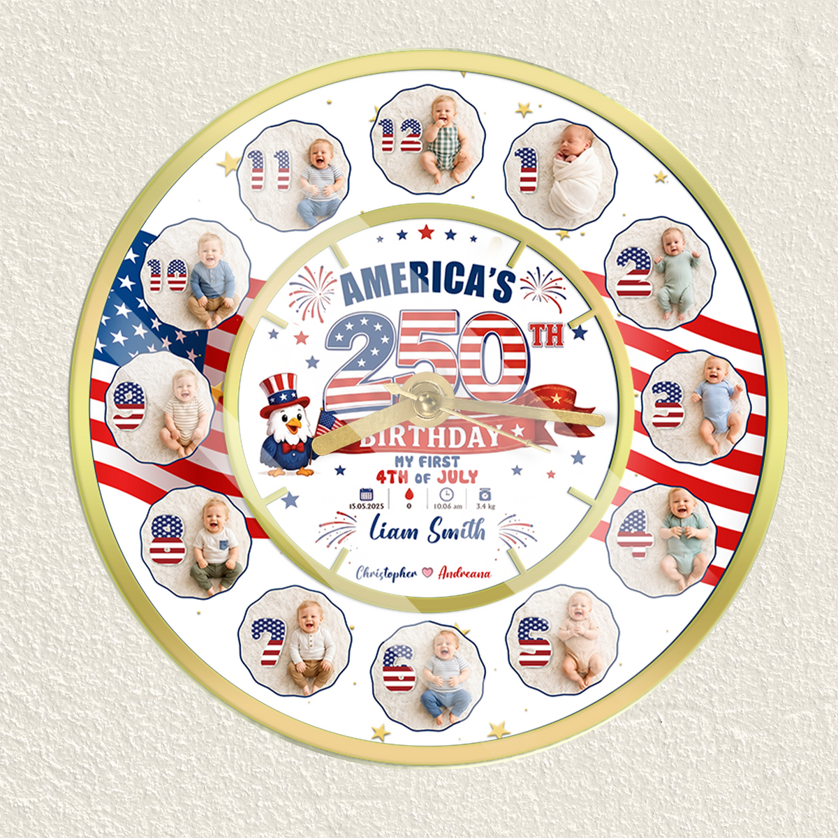 My First 4th of July Baby Clock, Personalized First Year Milestone Keepsake, Patriotic Baby Gift, Nursery Decor