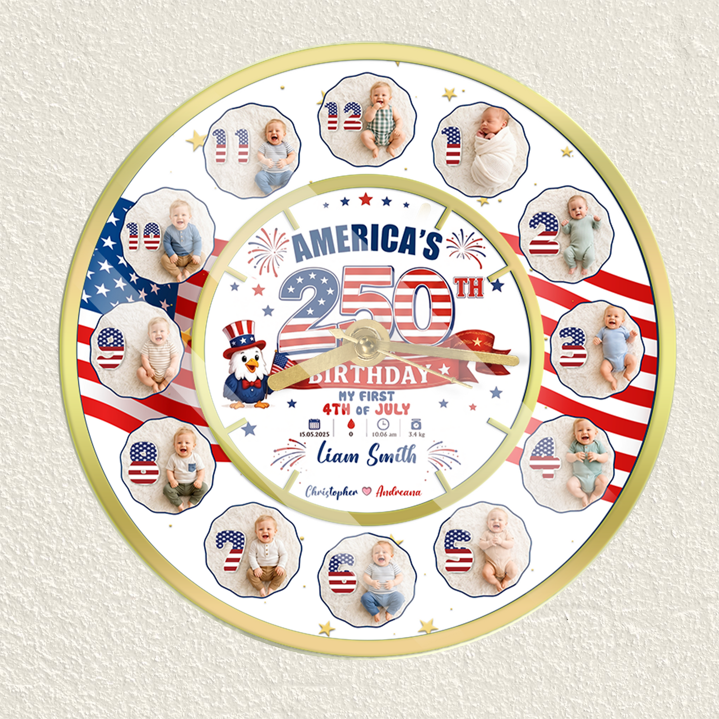 My First 4th of July Baby Clock, Personalized First Year Milestone Keepsake, Patriotic Baby Gift, Nursery Decor