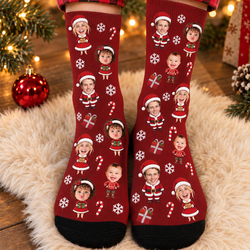 Personalized Family Christmas Stocking – Custom Family Photo & Character Christmas Stocking, Personalized Holiday Gift