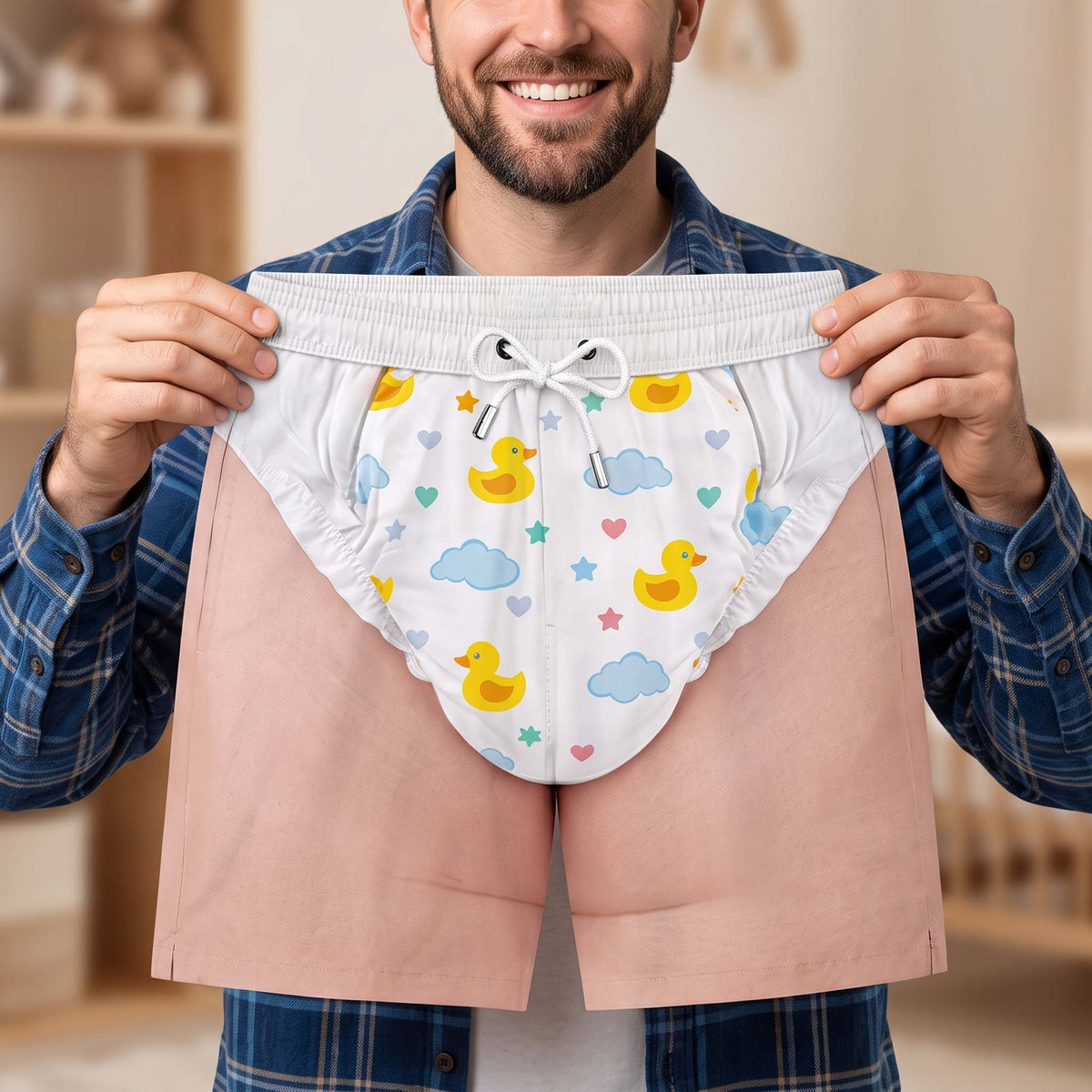 Funny Baby Diaper Men's Swim Trunks – Novelty Beach Shorts, Father's Day Gift