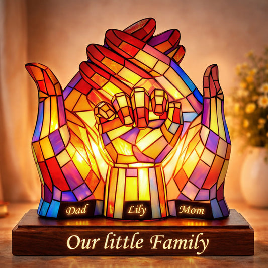 Our Little Family Acrylic Plaque – Personalized Rainbow Hands Gift for Mom & Dad