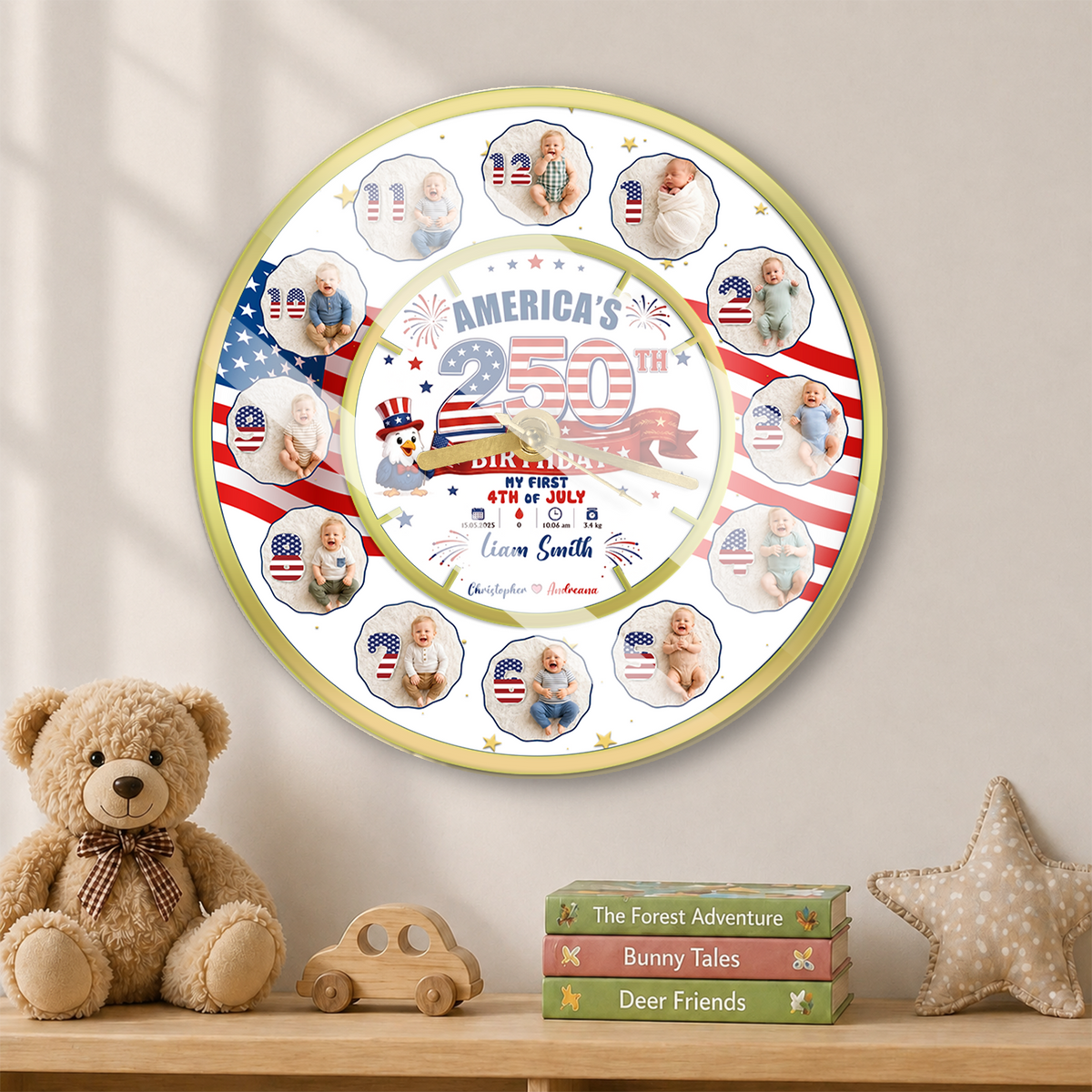 My First 4th of July Baby Clock, Personalized First Year Milestone Keepsake, Patriotic Baby Gift, Nursery Decor