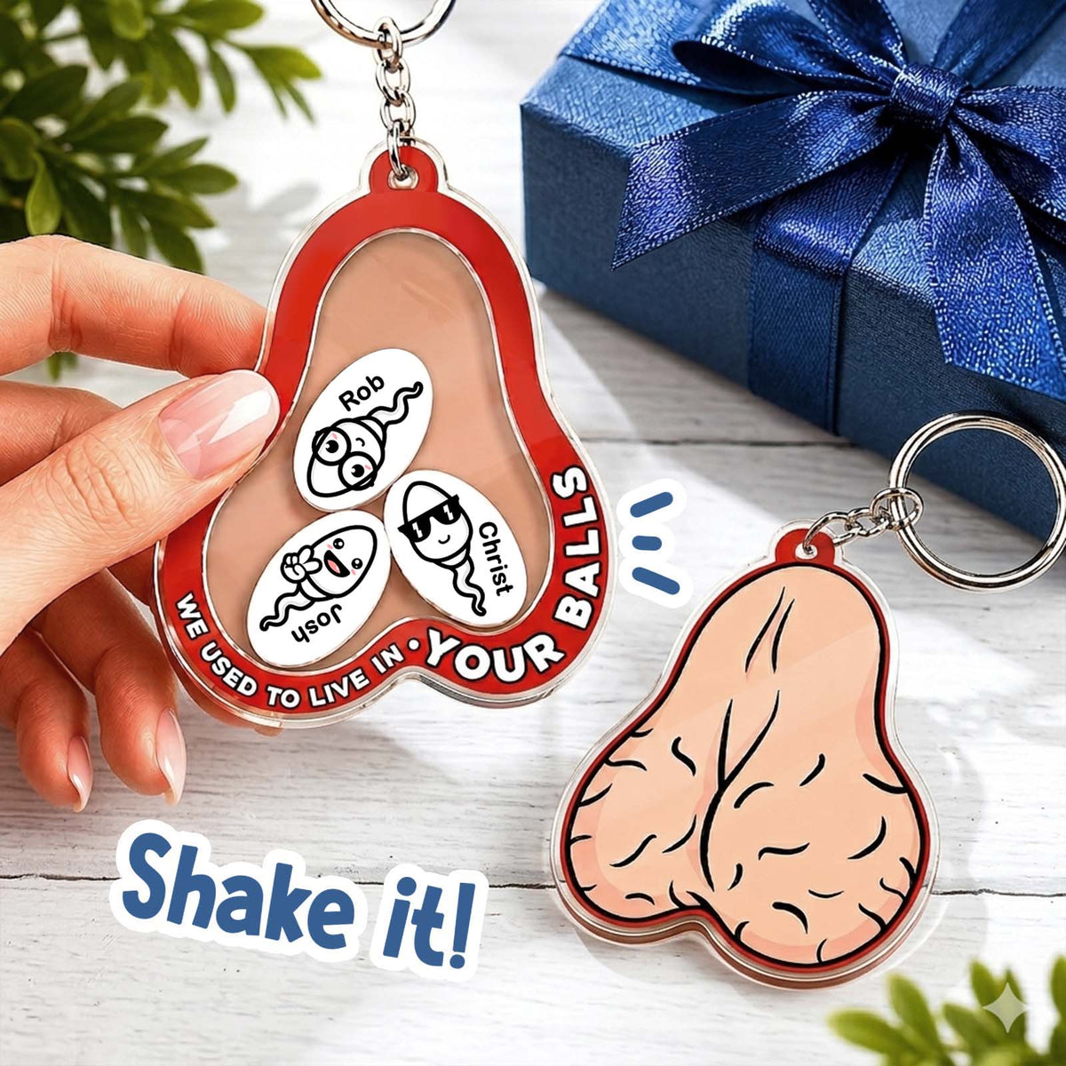 Personalized Funny Shaking Keychain - We used to live in your balls, father's day