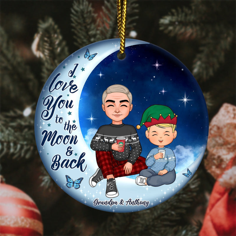 Family - I Love You To The Moon & Back - Personalized Ceramic Ornament