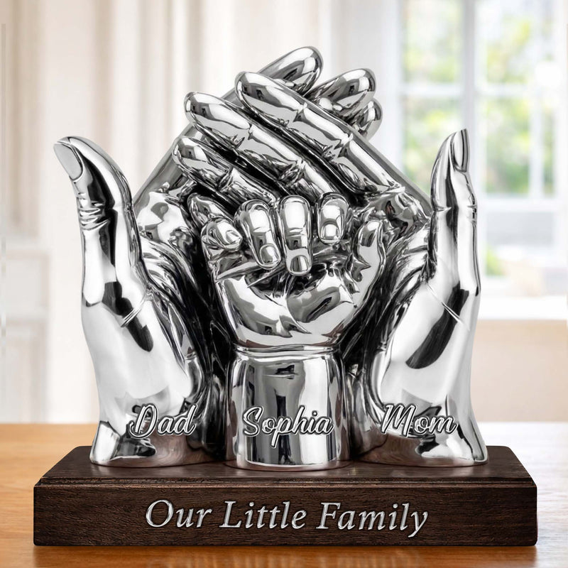 Our Little Family Acrylic Plaque – Personalized Metal Hands Gift for Mom & Dad