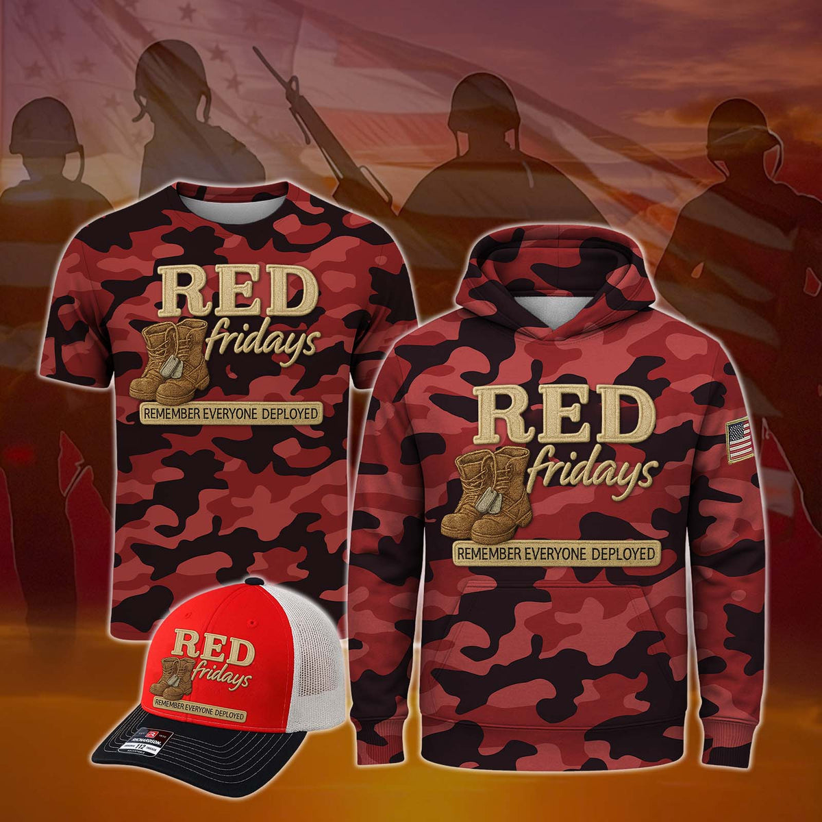 Red Friday All-Over Print Camouflage Apparel Set