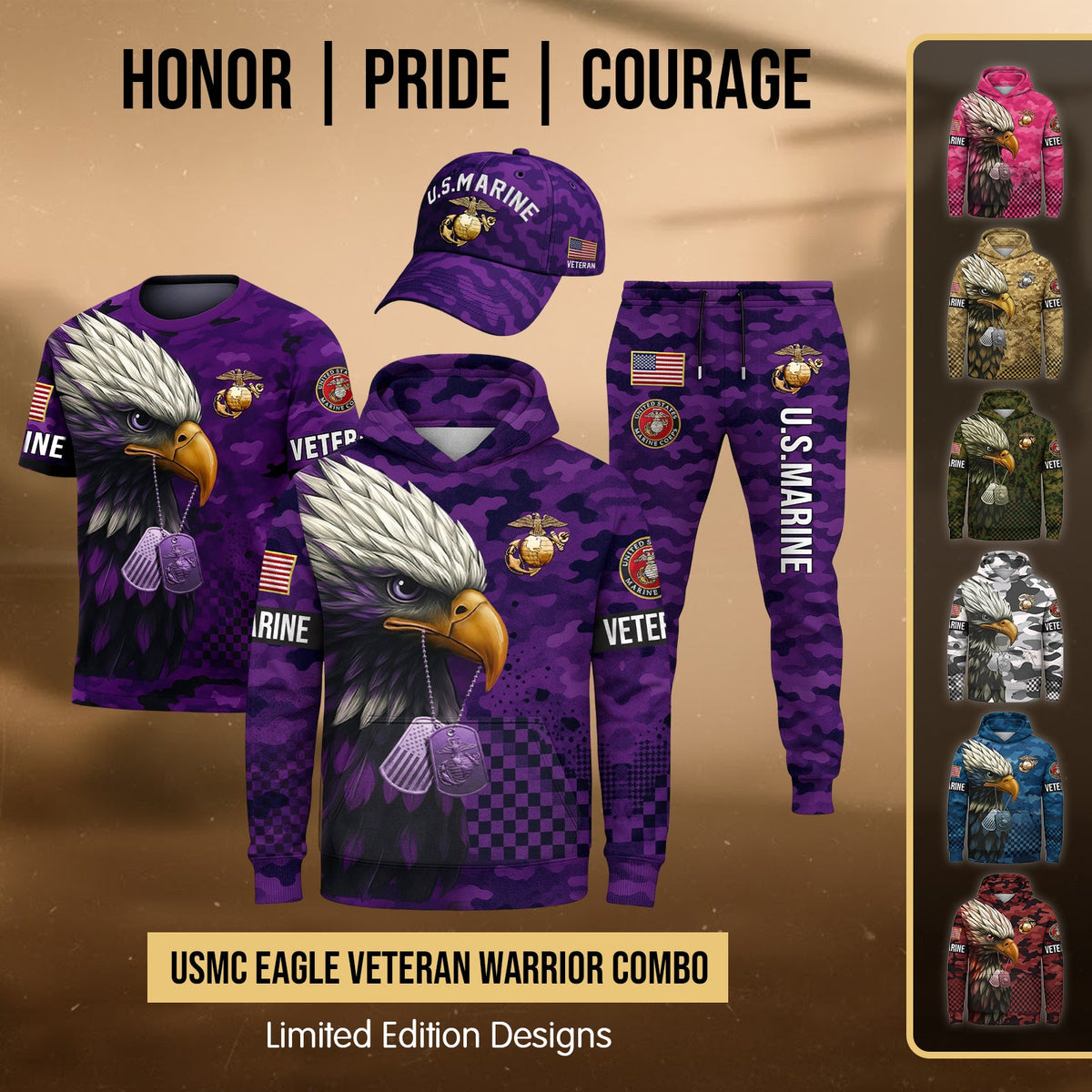 USMC Eagle Veteran Warrior Shirt - Full Print Camouflage