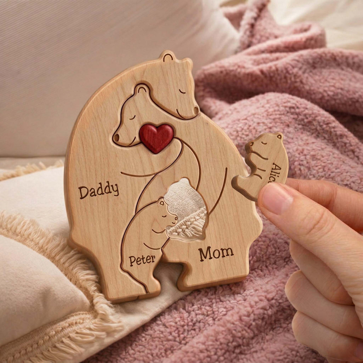 Personalized Family Wooden Puzzle – Bear Family