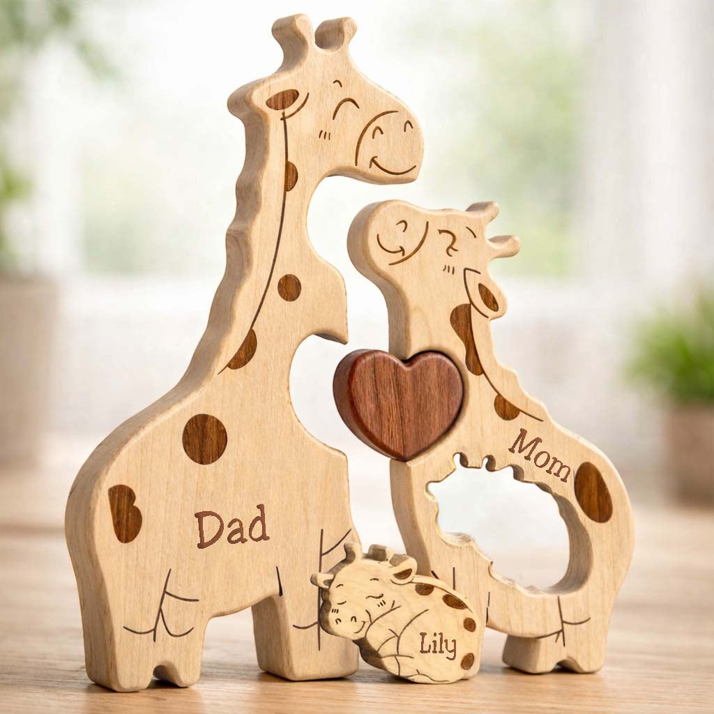 Personalized Family Wooden Puzzle – Giraffe Family