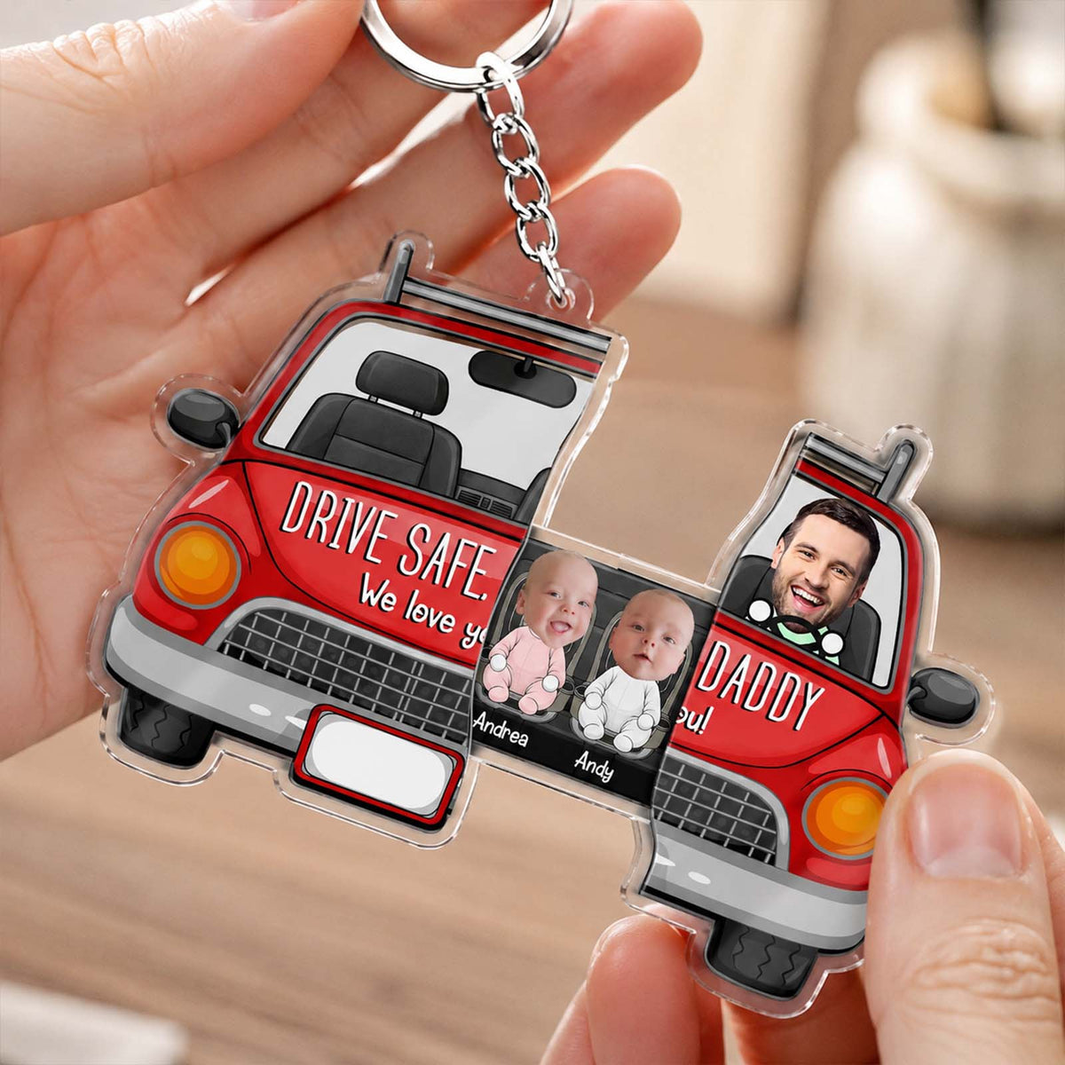 Personalized Hidden Slider Keychain for Dad – Drive Safe Daddy Custom Photo Gift