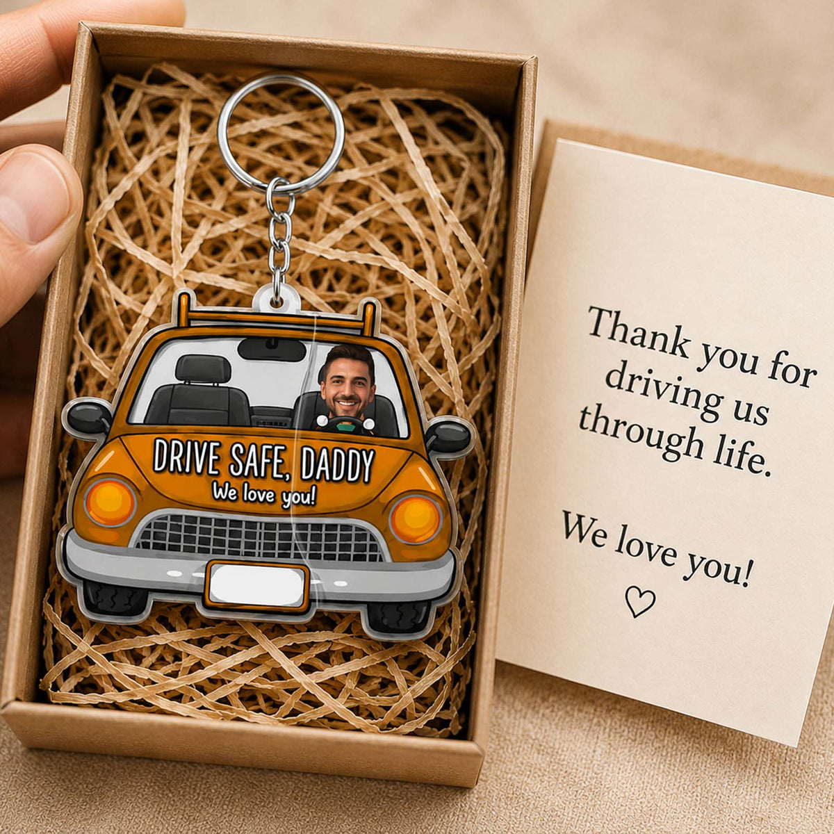 Personalized Hidden Slider Keychain for Dad – Drive Safe Daddy Custom Photo Gift