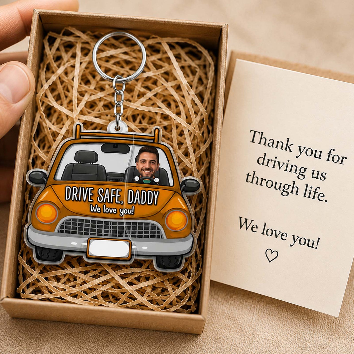 Personalized Hidden Slider Keychain for Dad – Drive Safe Daddy Custom Photo Gift