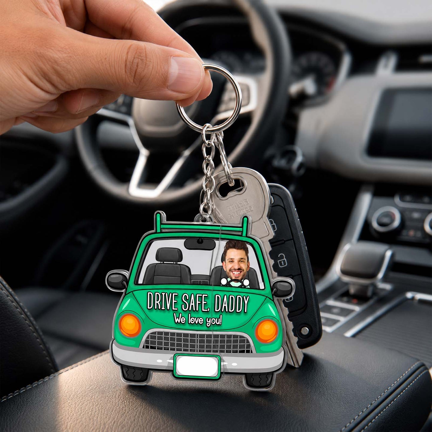 Personalized Hidden Slider Keychain for Dad – Drive Safe Daddy Custom Photo Gift