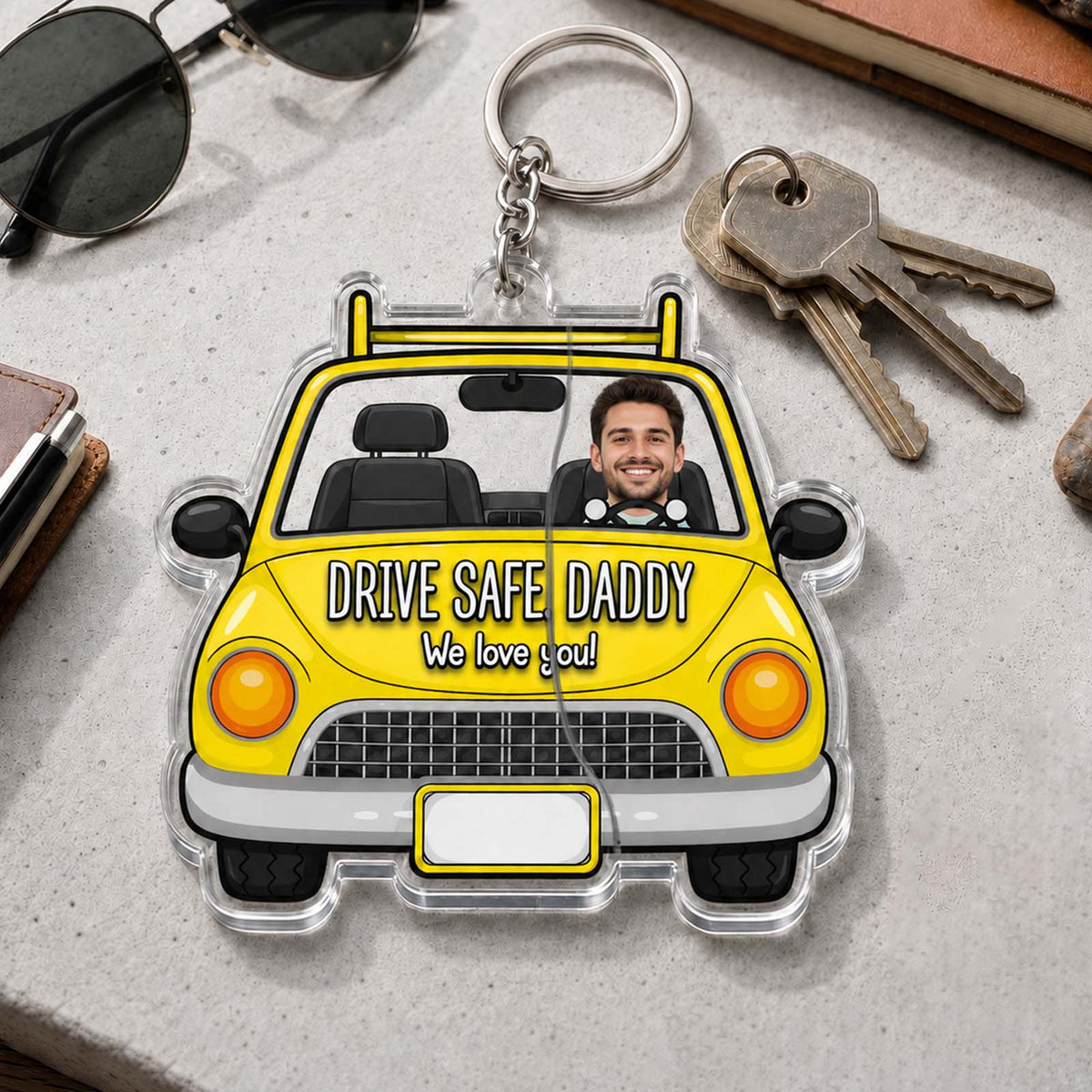Personalized Hidden Slider Keychain for Dad – Drive Safe Daddy Custom Photo Gift