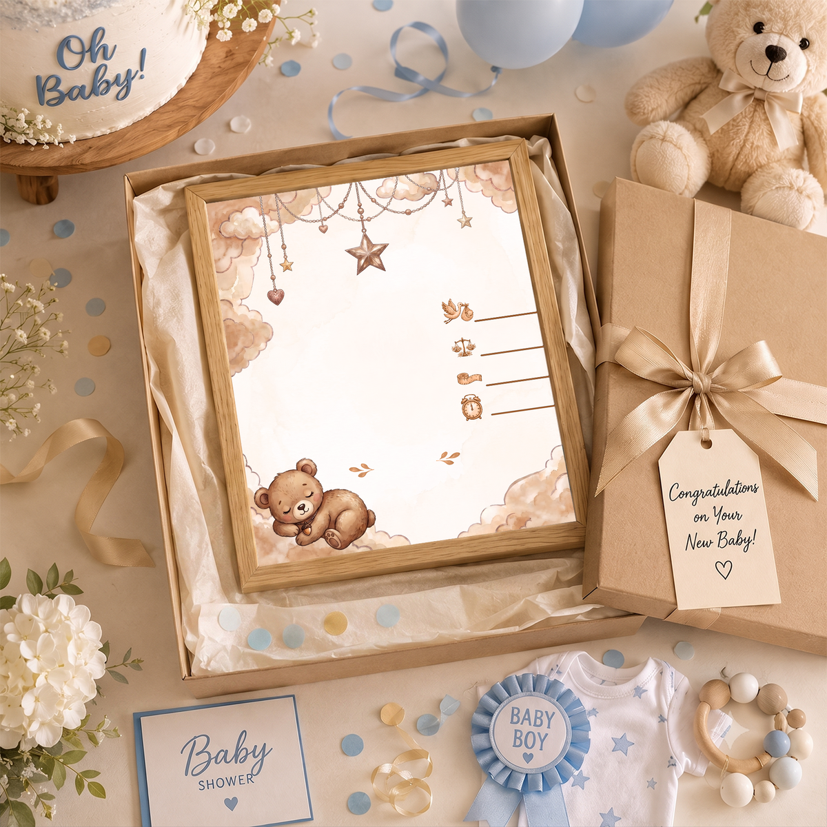 DIY Baby Handprint Keepsake – Custom Baby Name, Birth Details & Handprint Art Kit