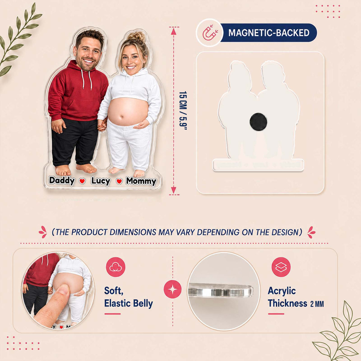Jouet Squishy Personnalisé en Forme de Ventre de Femme Enceinte, Cadeau Souvenir de Naissance pour Maman & Papa