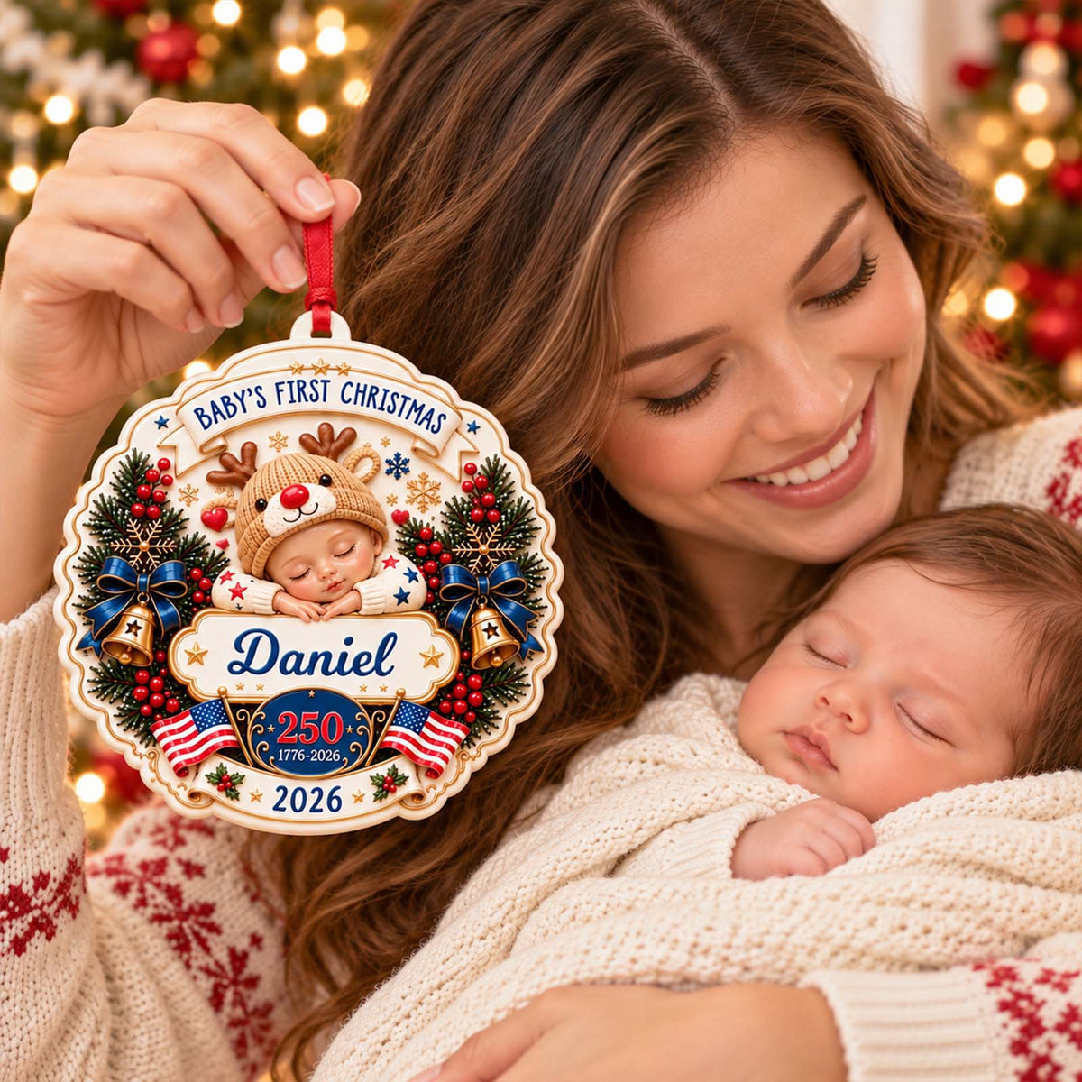 Personalized 3D Relief Acrylic Christmas Ornament, Custom Baby's First Christmas Keepsake