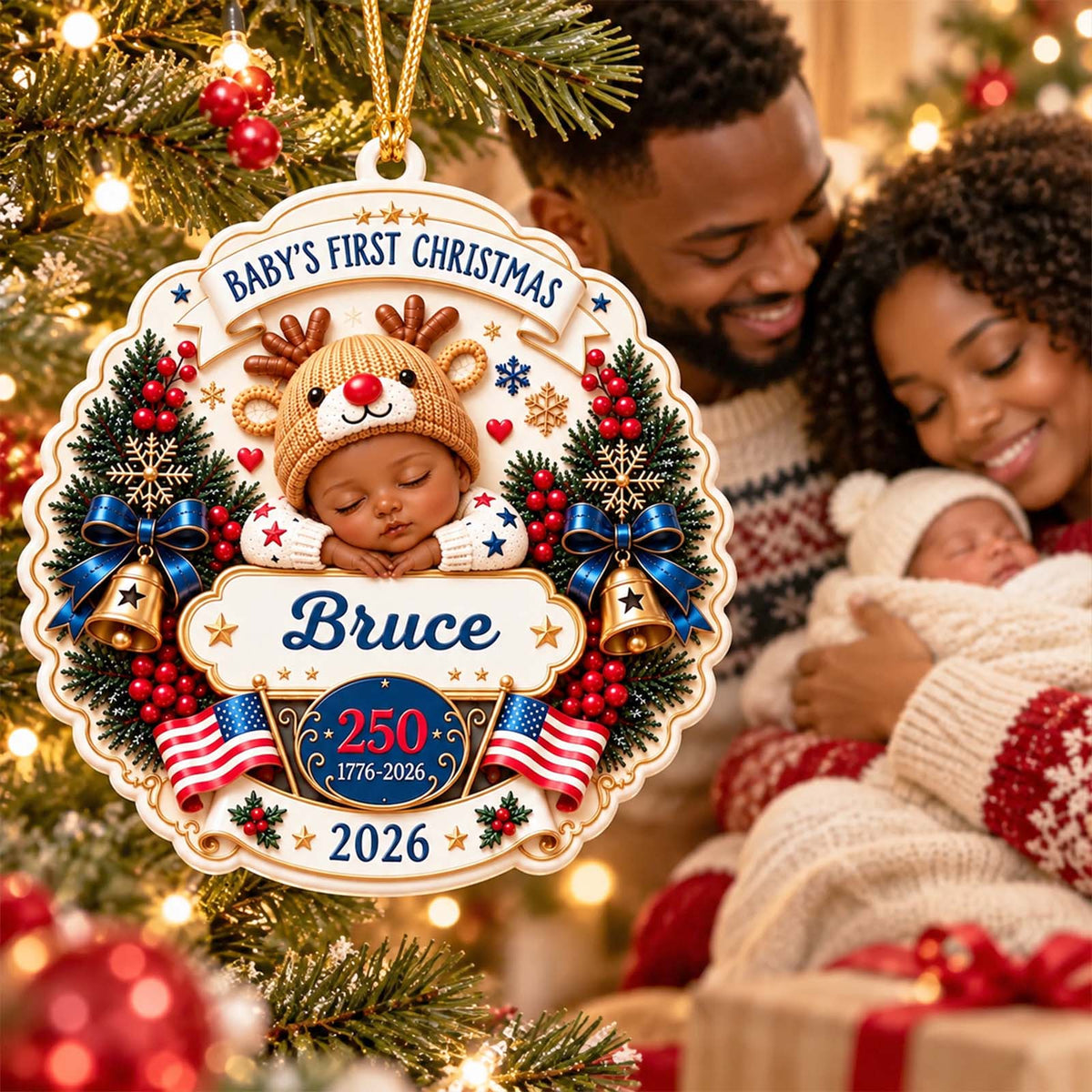 Personalized 3D Relief Acrylic Christmas Ornament, Custom Baby's First Christmas Keepsake