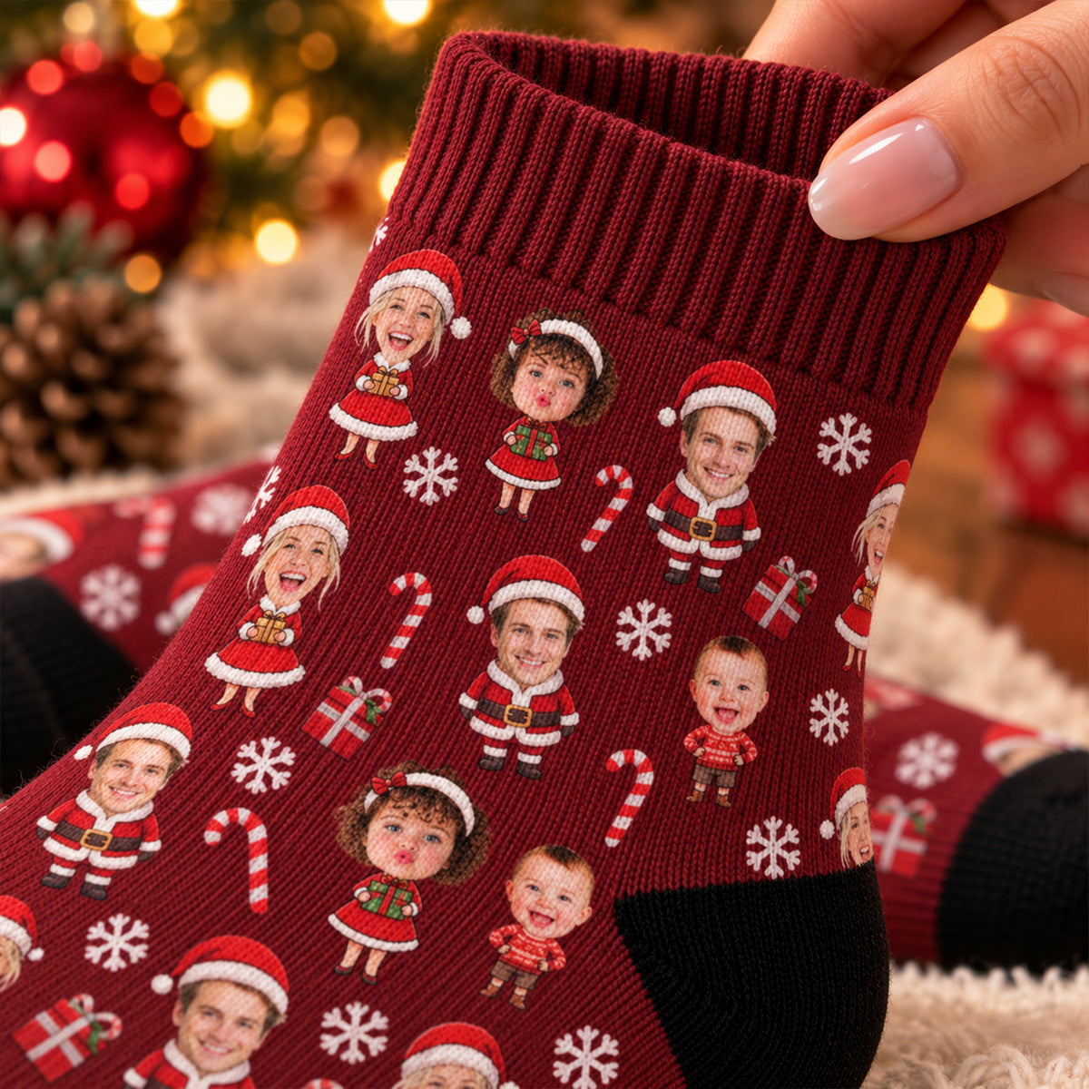 Personalized Family Christmas Stocking – Custom Family Photo & Character Christmas Stocking, Personalized Holiday Gift