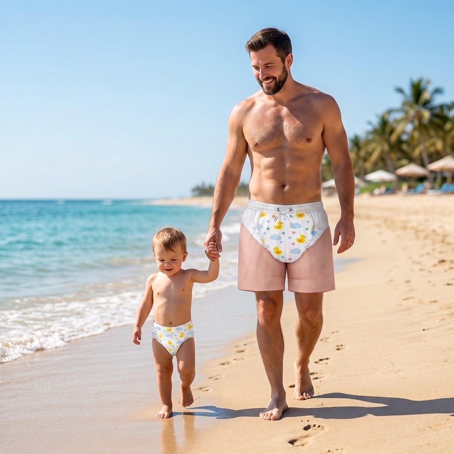 Funny Baby Diaper Men's Swim Trunks – Novelty Beach Shorts, Father's Day Gift