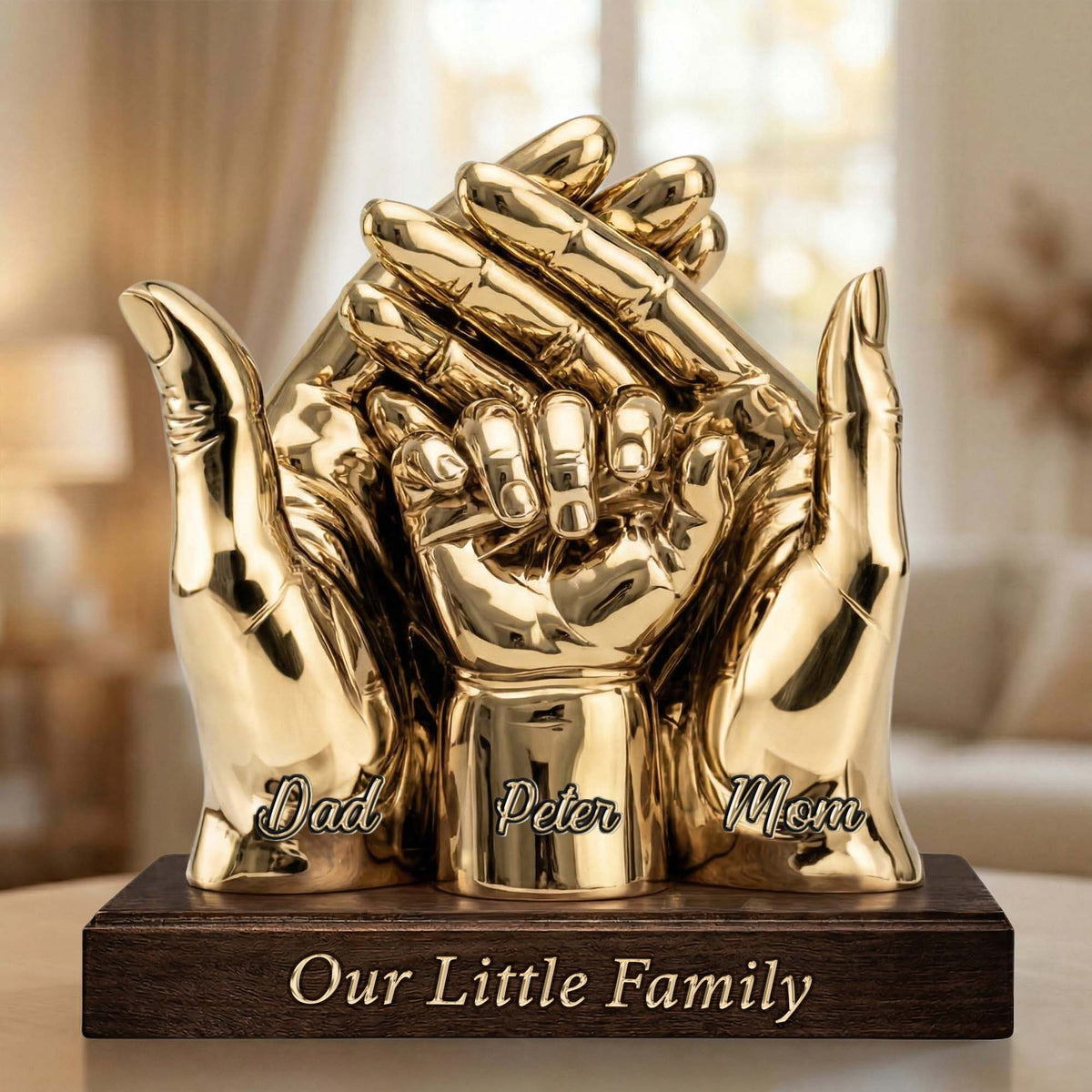 Our Little Family Acrylic Plaque – Personalized Metal Hands Gift for Mom & Dad