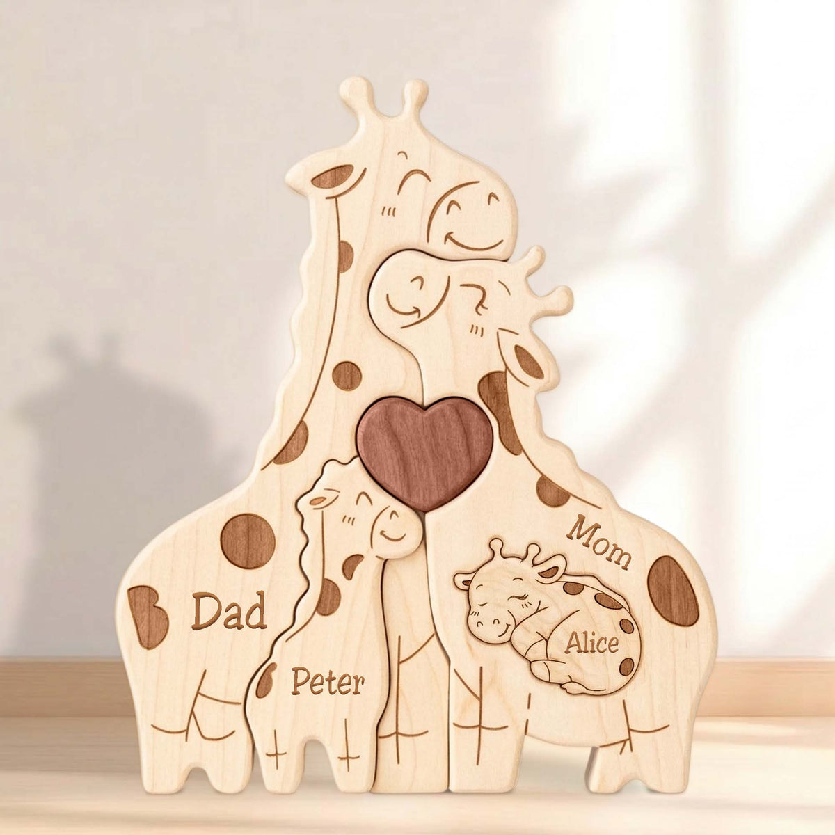 Personalized Family Wooden Puzzle – Giraffe Family