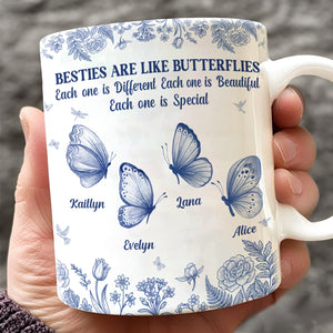 365Gifty blue and white ceramic mug with butterfly design and names personalized gift for friends and sisters