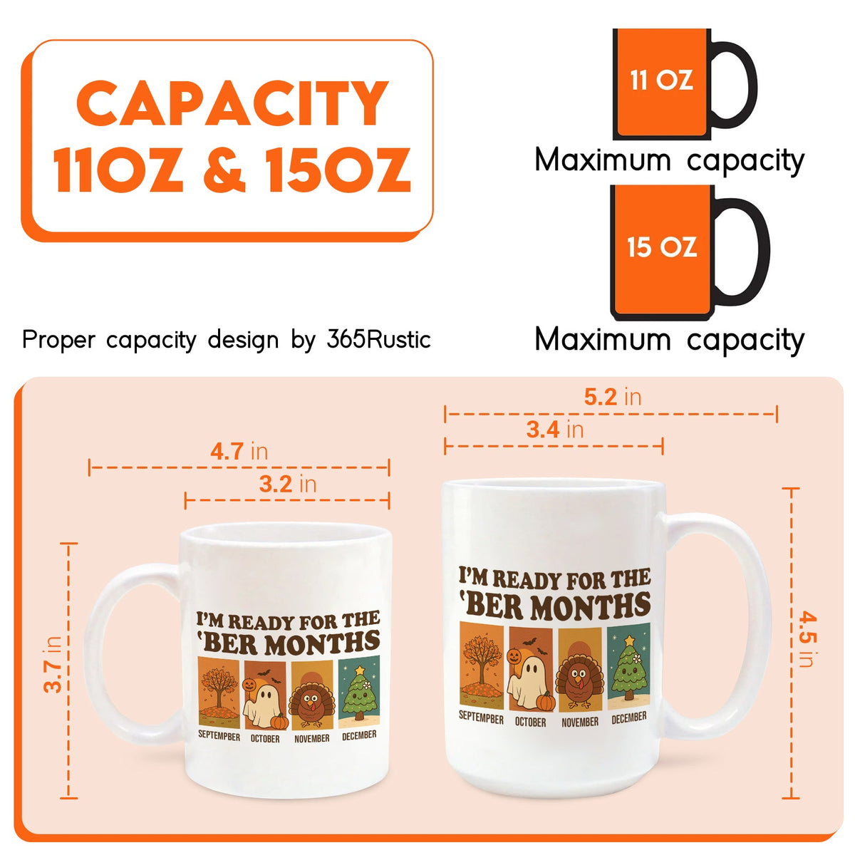 365Gifty beer mug set with 11oz and 15oz capacity featuring seasonal 'I'm ready for the Ber months' design