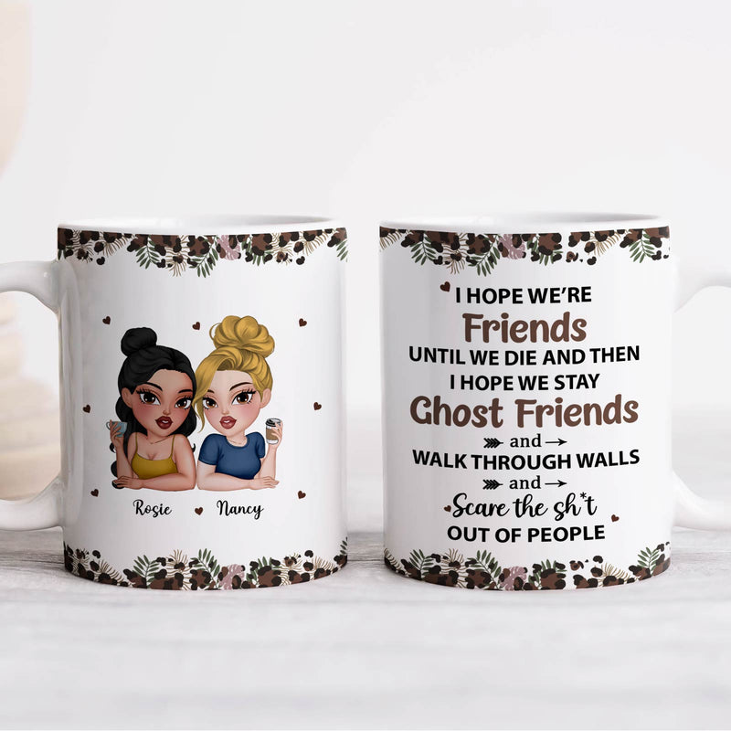 365Gifty custom bestie coffee cup gift featuring illustrated two female best friends and funny friendship quote