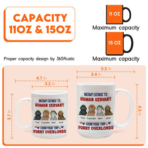 custom Meowy Catmas pet mug two white ceramic mugs 11oz and 15oz with cartoon cats and human servant design
