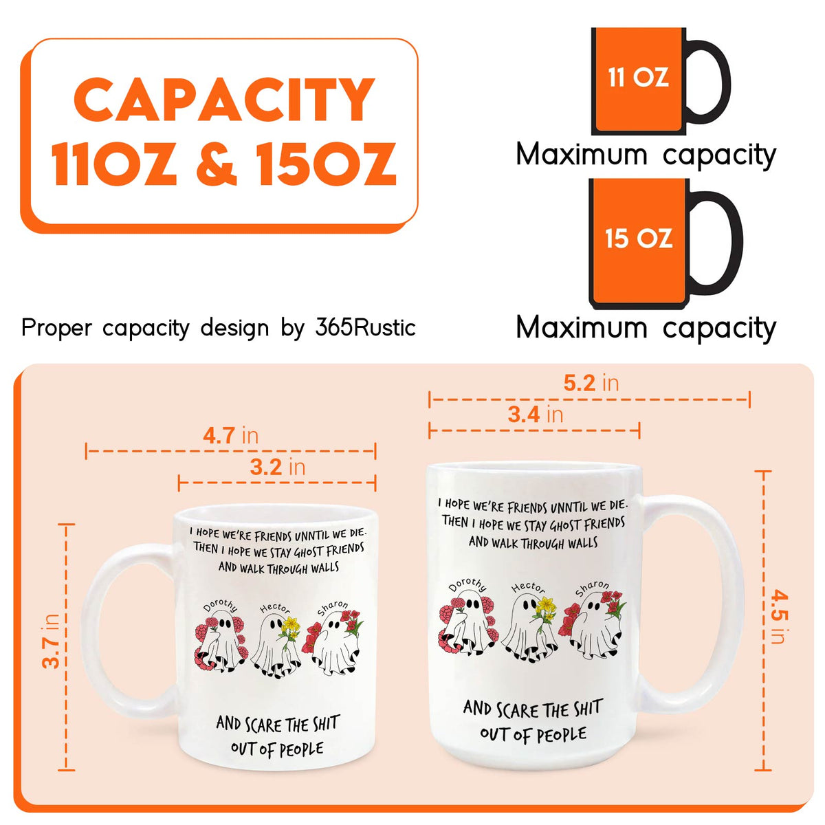 personalized Halloween ghost mug 11oz and 15oz white ceramic with three cartoon ghosts and funny spooky quote
