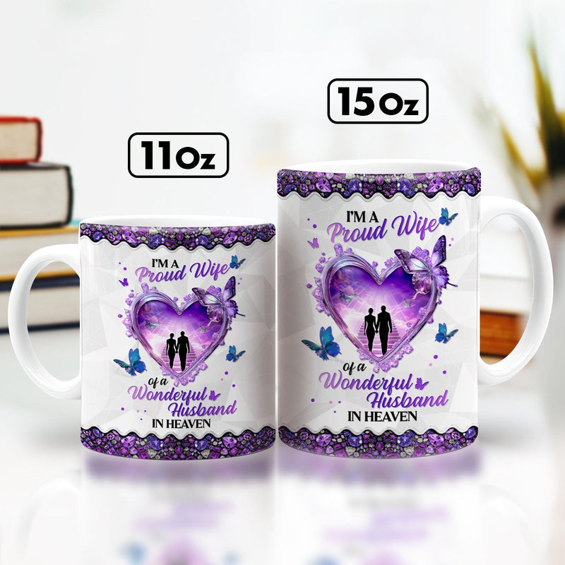 personalized memorial mug for wife purple heart design with couple silhouette and butterflies 11oz 15oz