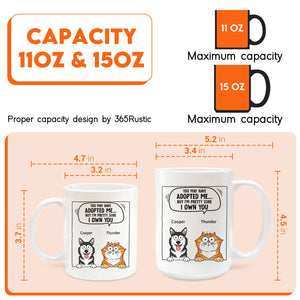 365Gifty pet lover personalized mug showing 11oz and 15oz white ceramic mugs with cartoon dog and cat and ownership quote