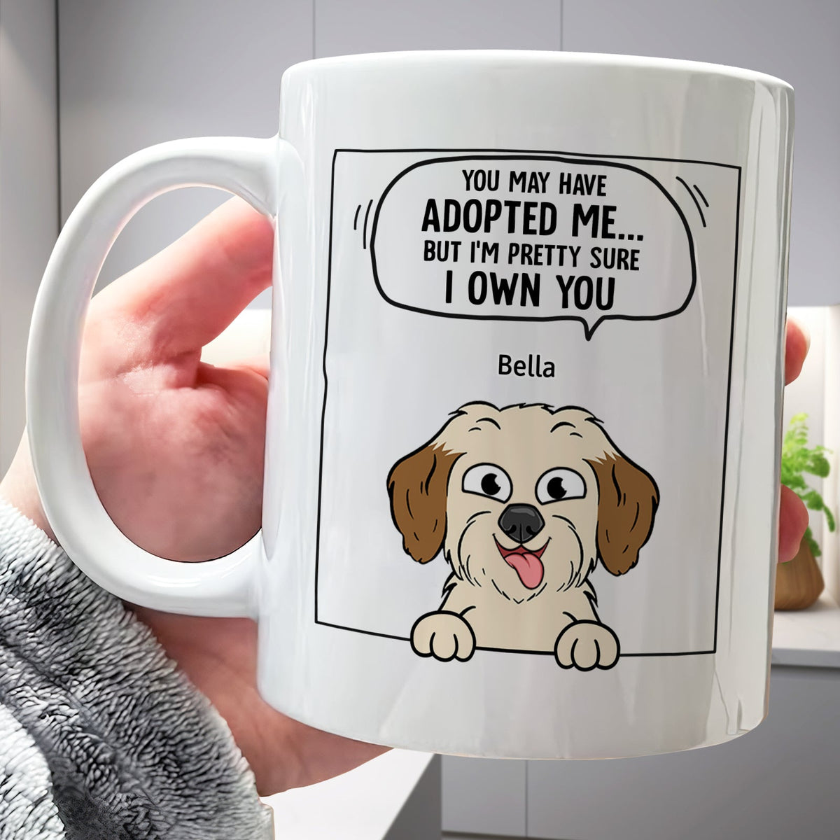 365Gifty pet lover personalized mug handheld white ceramic with cartoon dog Bella and caption I own you