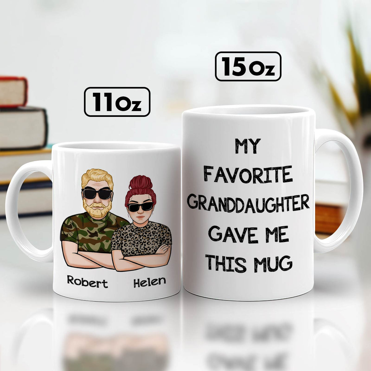 11oz and 15oz mugs with cartoon grandparents text My Favorite Granddaughter Gave Me This Mug unique custom mug for grandparents