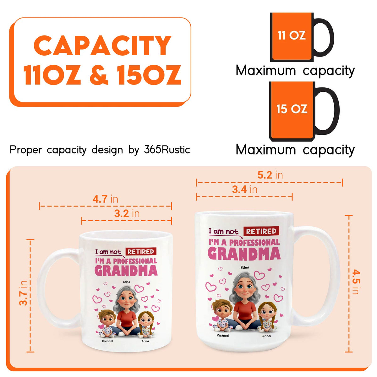 365Gifty ceramic mugs with cartoon grandma and grandchildren 11oz and 15oz sizes unique retirement gift for grandmother