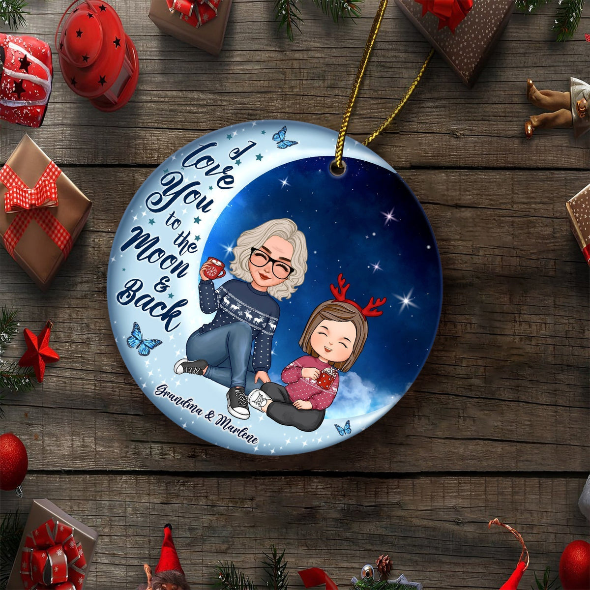 Family - I Love You To The Moon & Back - Personalized Ceramic Ornament