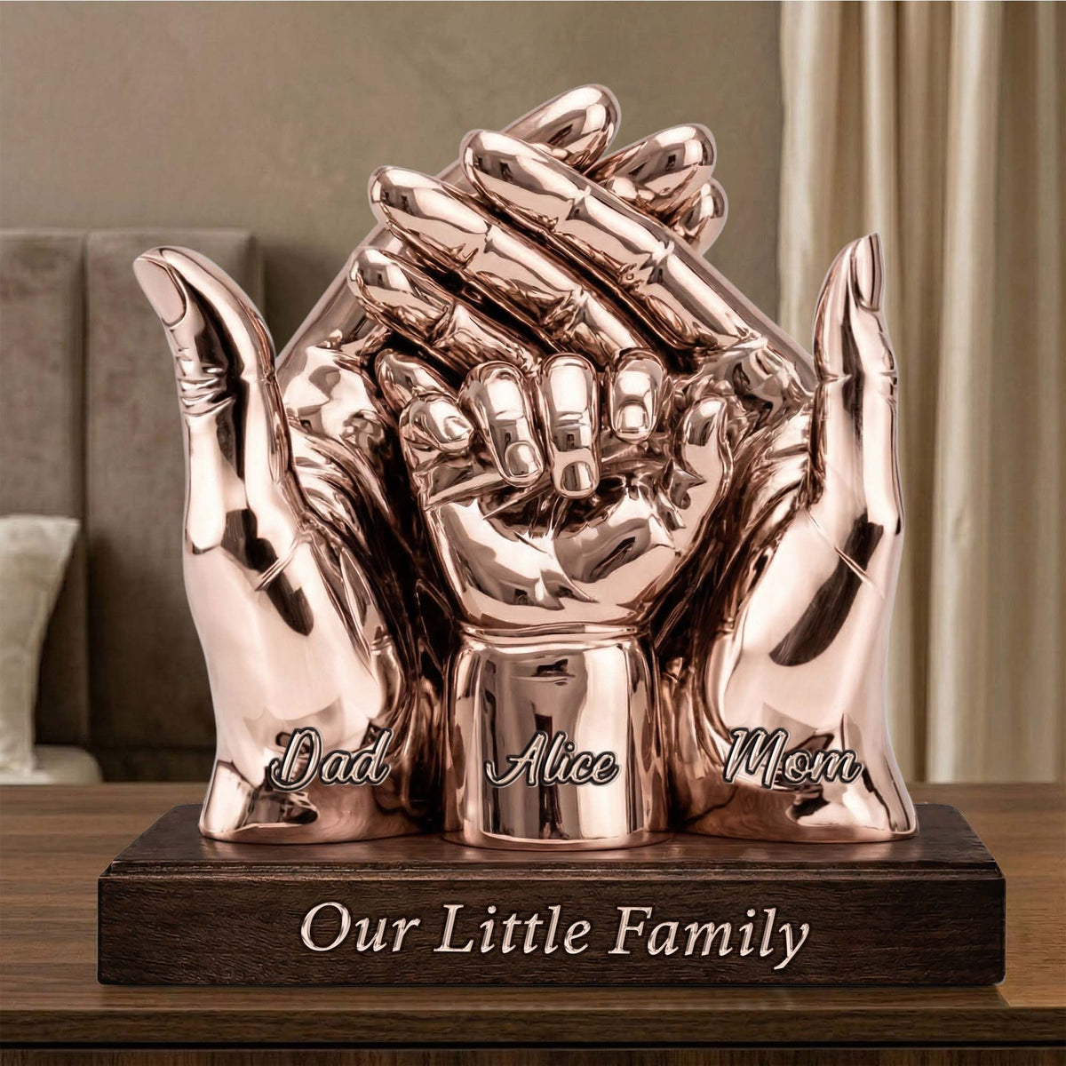 Our Little Family Acrylic Plaque – Personalized Metal Hands Gift for Mom & Dad