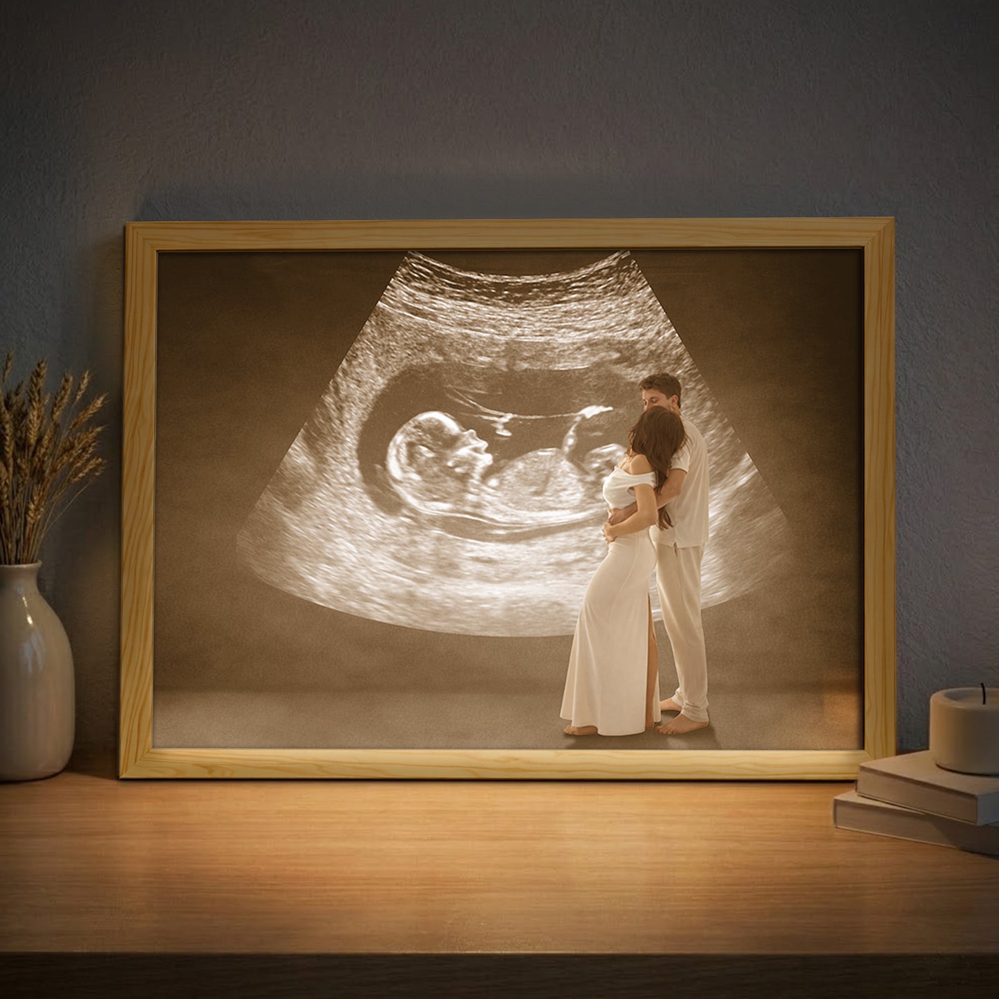 Personalized Wooden Light Up Photo Frame – Hidden Ultrasound Reveal Gift