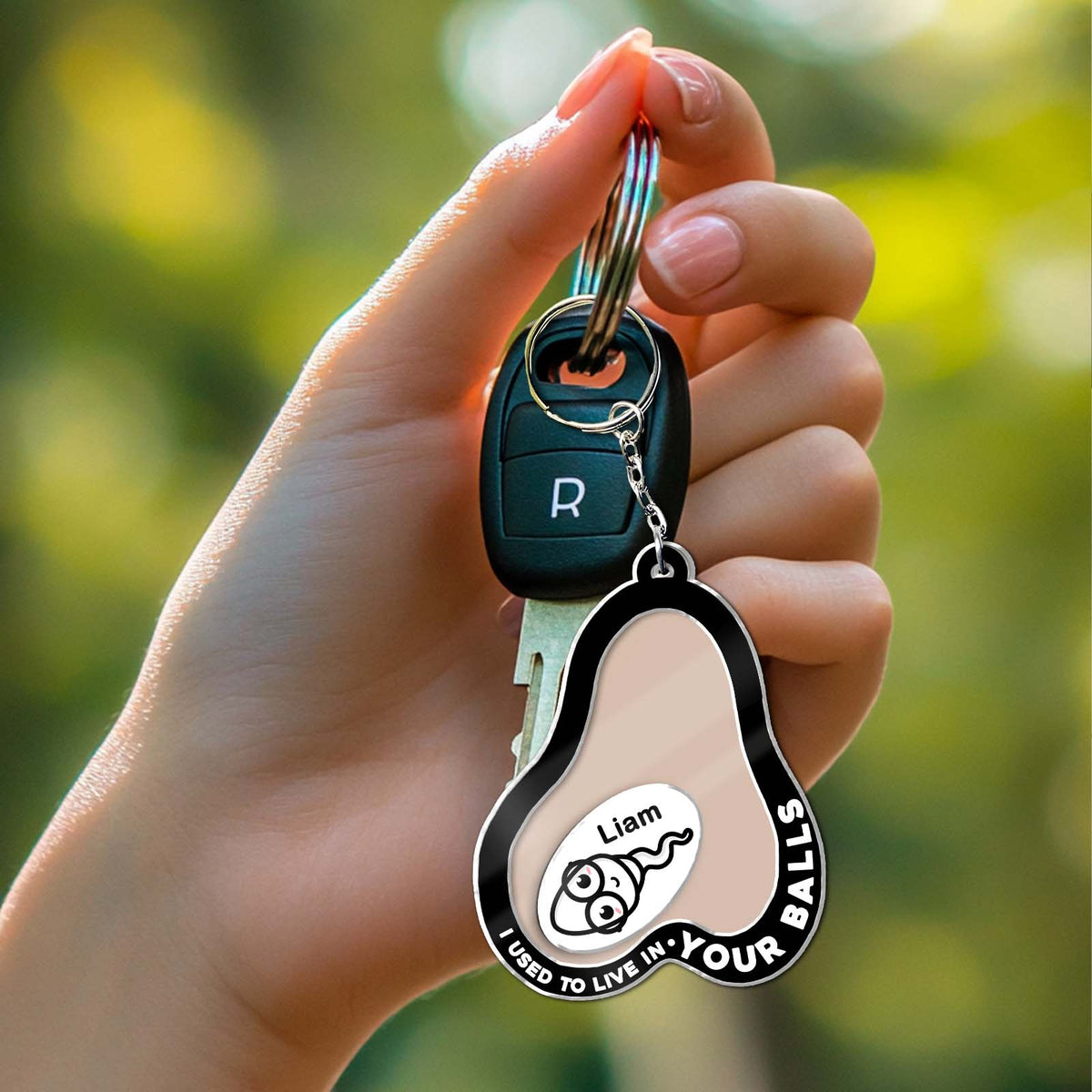 Personalized Funny Shaking Keychain - We used to live in your balls, father's day